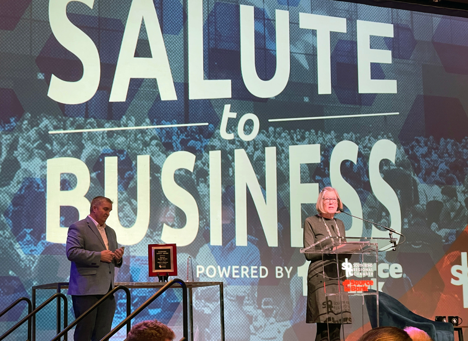 Oaklawn President and CEO Laurie Nafziger addresses the South Bend Chamber